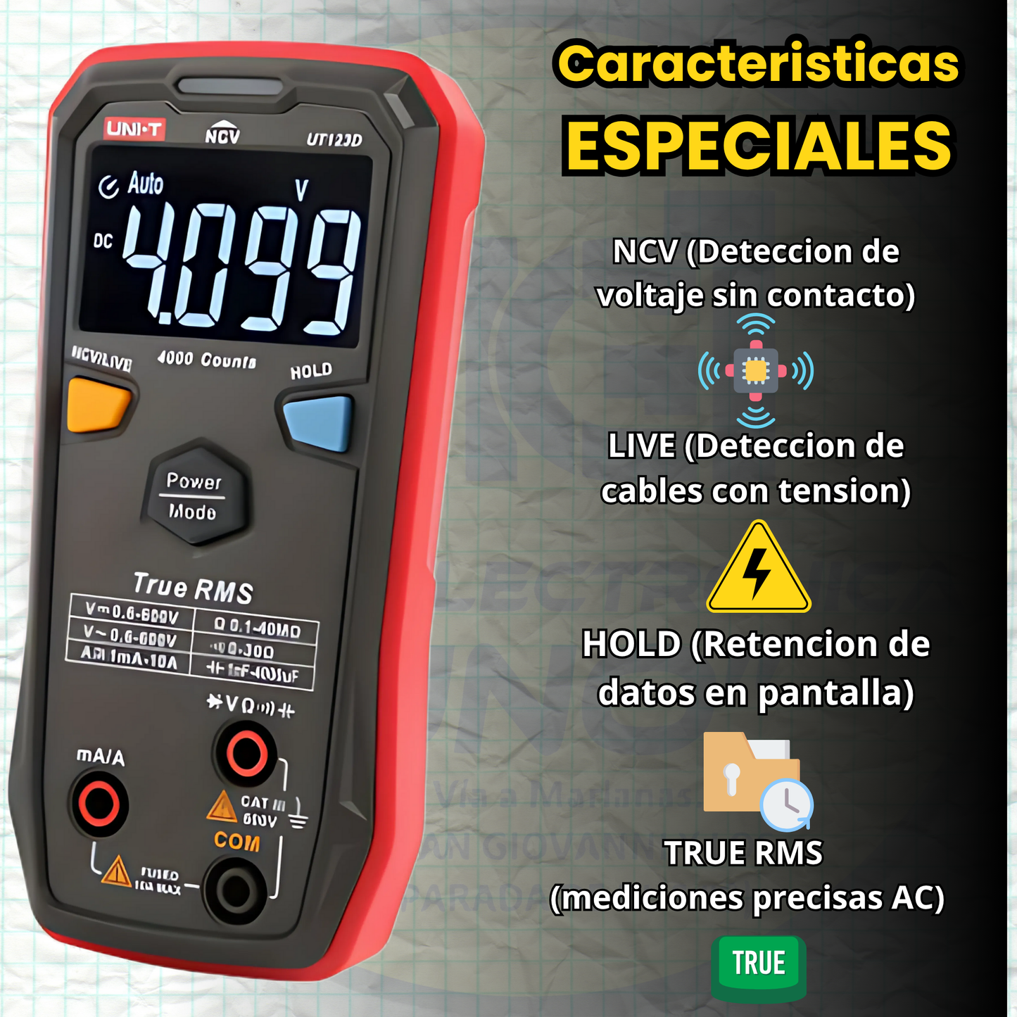 Multímetro Inteligente UT123D: Identificación Automática, NCV, Voltaje AC/DC, Resistencia, Continuidad, Diodos - Ideal para el Hogar y Aprendizaje