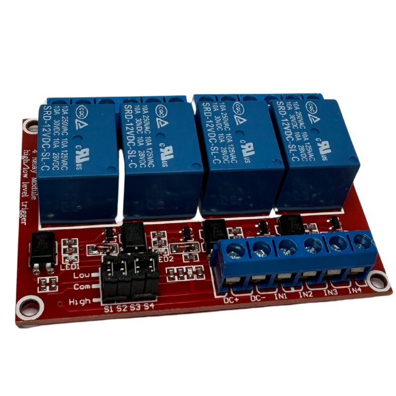 Módulo Relé 12V de 4 Canales con Aislamiento y LEDs Indicadores