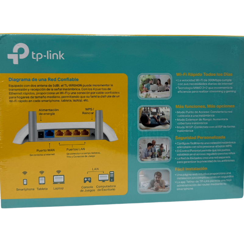 Router Inalámbrico TP-Link TL-WR840N 300Mbps con 2 Antenas