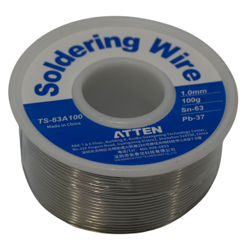 Estaño para Soldar ATTEN 63/37 de 1.0mm - Rollo de 100g Sn63/Pb37 Eutéctico para Electrónica, PCB, Arduino y Reparaciones