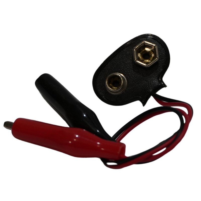 Broche para Batería 9V con Pinzas Cocodrilo (Lagartos) - Cable Conector con Caimanes Rojo y Negro para Pruebas, Protoboard y Proyectos de Electrónica