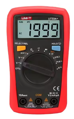 Multímetro Digital UNI-T UT33A+ - Auto rango, Condensadores, Continuidad, Voltaje AC/DC, Hold, Amperaje AC/DC.