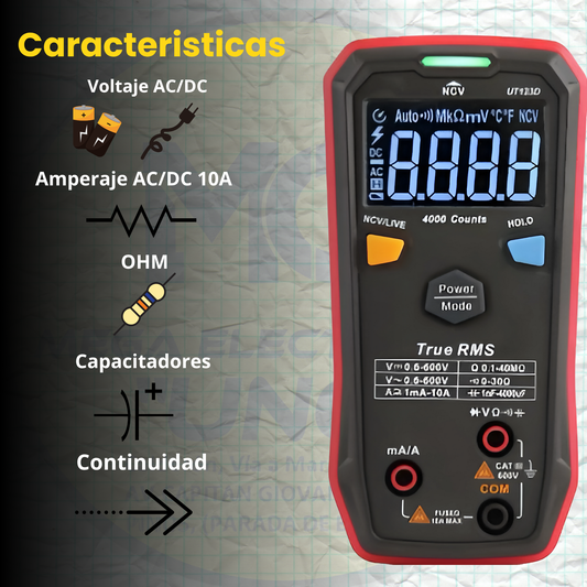 Multímetro Inteligente UT123D: Identificación Automática, NCV, Voltaje AC/DC, Resistencia, Continuidad, Diodos - Ideal para el Hogar y Aprendizaje