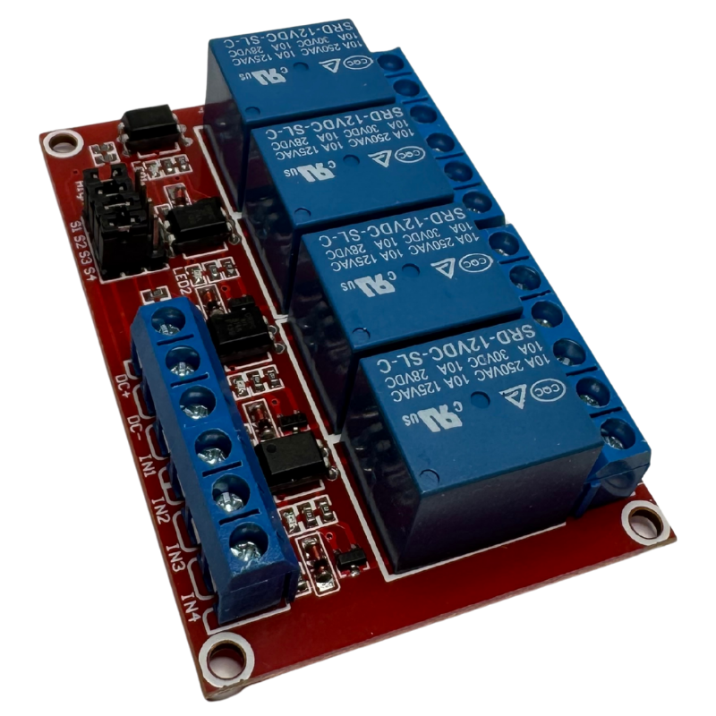 Módulo Relé 12V de 4 Canales con Aislamiento y LEDs Indicadores