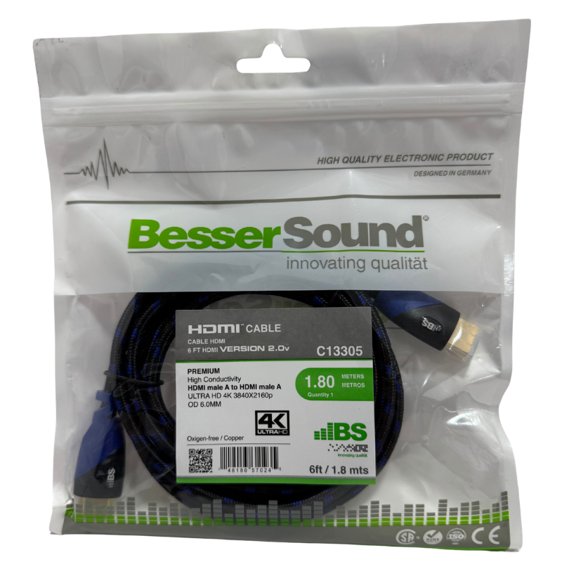 Cable HDMI 4K 1.8m Premium para TV, Laptop, Consola y Decodificador