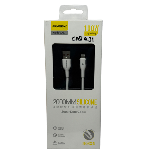 Cable Lightning PAVAREAL Q31i Silicona 2 Metros - Carga Rápida para iPhone