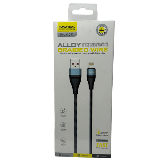 Cable Lightning PAVAREAL Q33i Trenzado - Carga Rápida 2.4A para iPhone