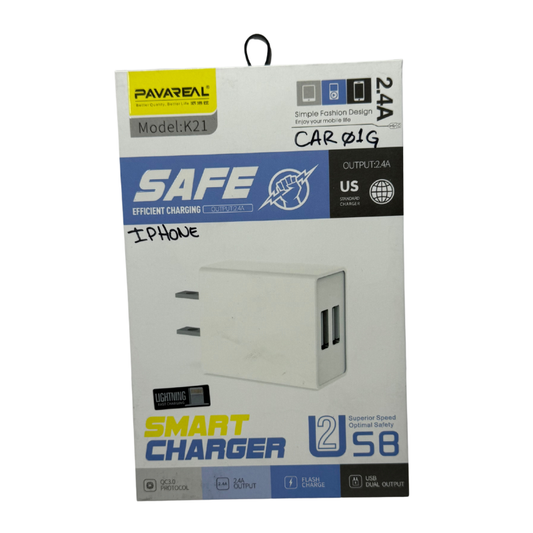 Cargador de Pared PAVAREAL K21 Doble USB 2.4A - Smart Charger con Flash Charge