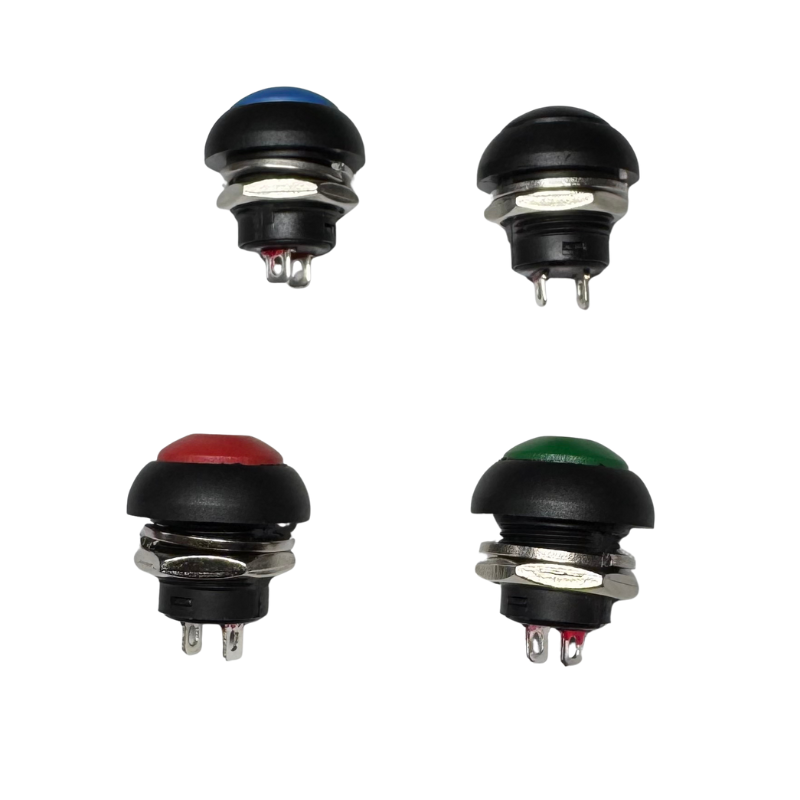 Mini pulsador 12 mm impermeable PBS-33B – 1A 12 V – Momentáneo