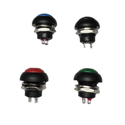 Mini pulsador 12 mm impermeable PBS-33B – 1A 12 V – Momentáneo