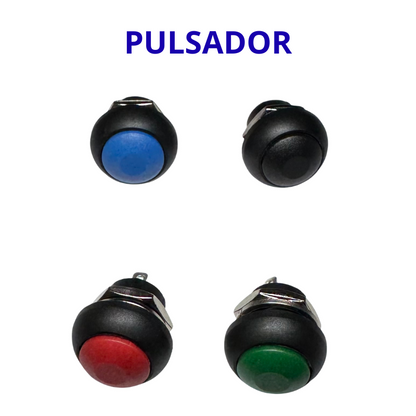 Mini pulsador 12 mm impermeable PBS-33B – 1A 12 V – Momentáneo