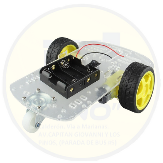 Kit robótico inteligente – Chasis simple, 2 motores DC, rueda loca delantera, porta pilas 4xAA con switch – Ideal para proyectos económicos con Arduino