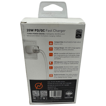 Cargador de Pared LDNIO A2318C 20W - PD + QC 3.0 Dual Puerto USB-C y USB-A con Cable
