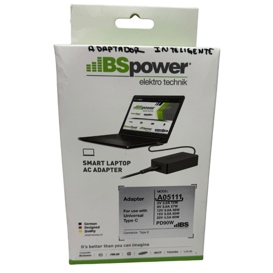 Adaptador Inteligente para Laptop BS Power A05111 90W USB-C PD - Universal Tipo C