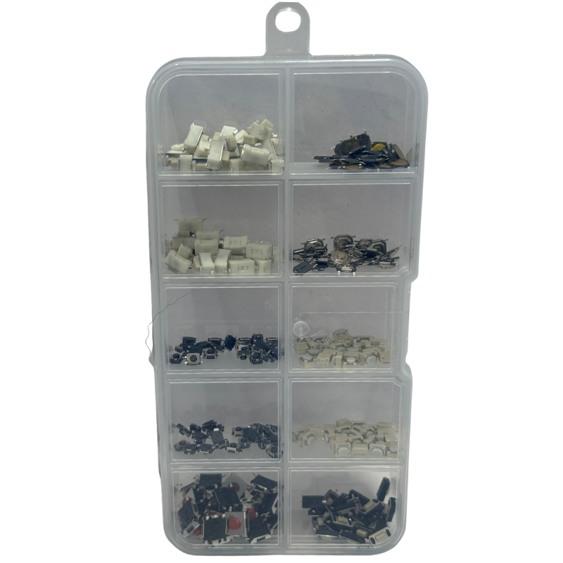 Kit Surtido 250 Micro Pulsadores Táctiles SMD y DIP - 10 Tipos para PCB, Arduino y Controles