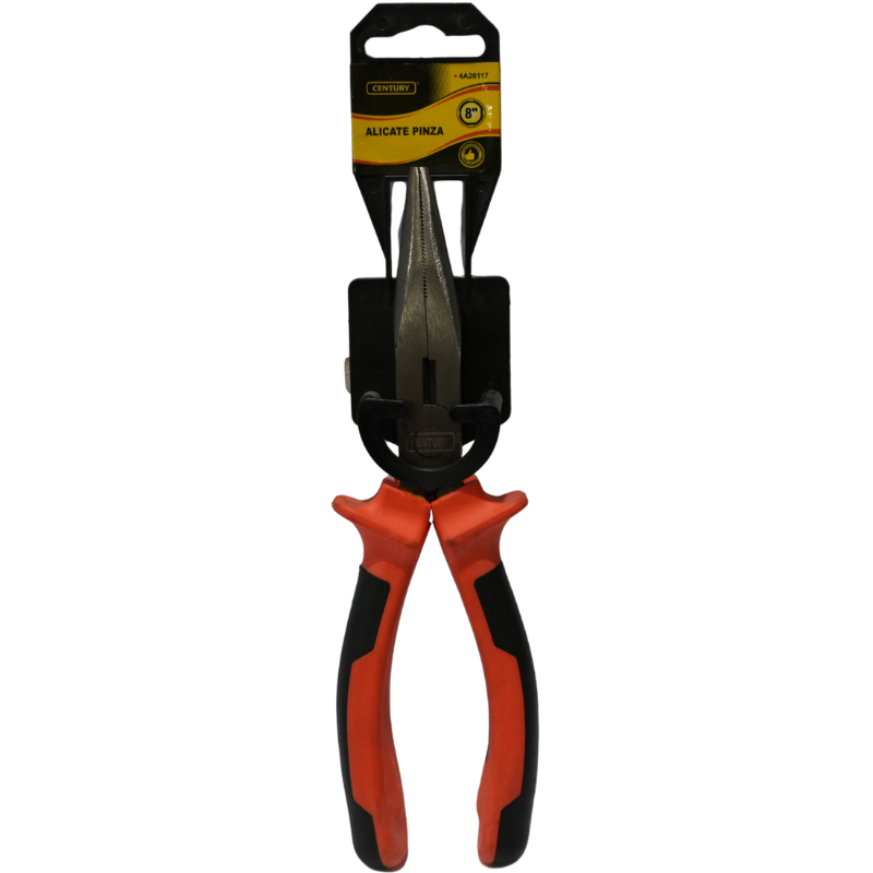 Alicate de Punta Larga 8" CENTURY - Pinza de Mecánico con Corte Lateral y Mangos Ergonómicos Antideslizantes para Electricidad, Automotriz y Taller