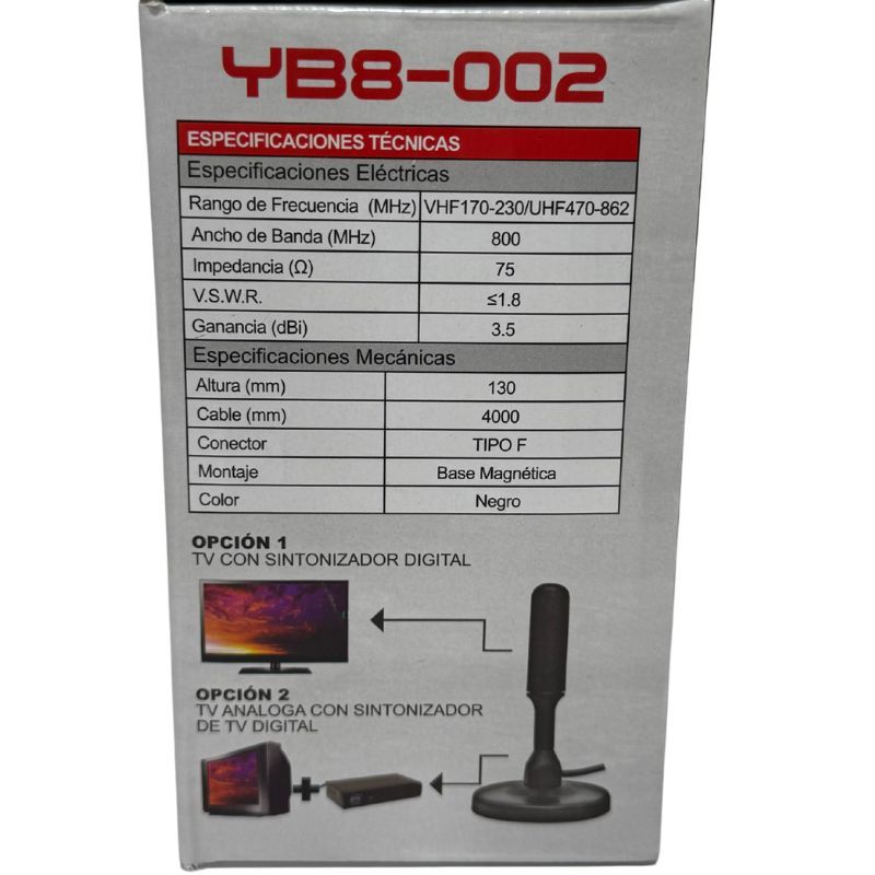 Antena Digital HD para TV con Base Magnética EVL YB8-002