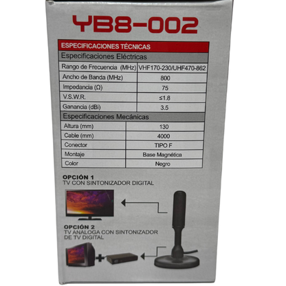 Antena Digital HD para TV con Base Magnética EVL YB8-002