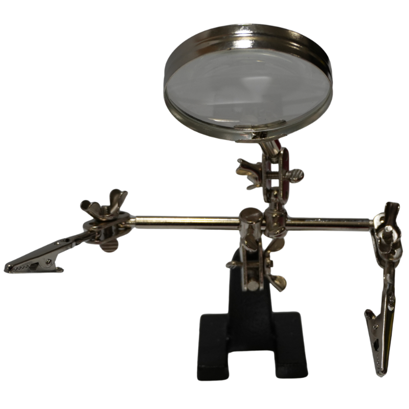 Tercera Mano con Lupa - Soporte Auxiliar de Soldadura con 2 Pinzas Cocodrilo Articuladas, Lente de Aumento y Base de Hierro Fundido para Electrónica