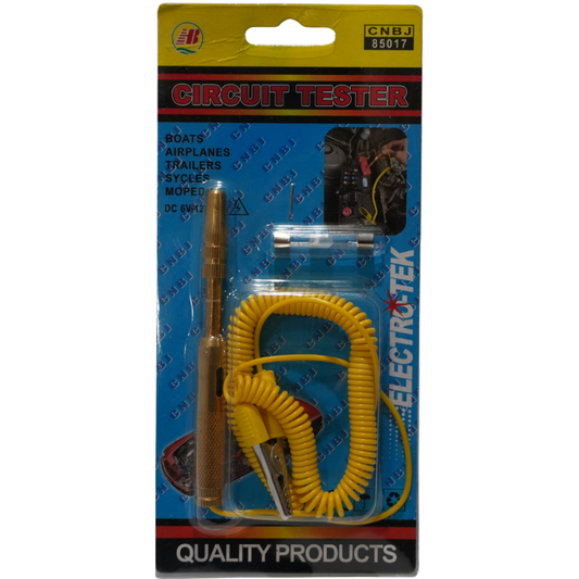 Punta de Prueba Automotriz de Latón 6V-12V-24V ELECTROTEK - Comprobador de Circuitos, Foco Extra y Cable Espiral con Pinza