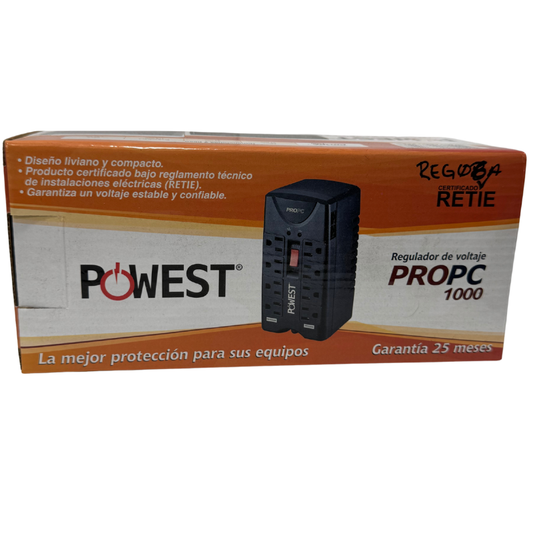 Regulador de Voltaje Powest PROPC 1000 – Protege tu TV, Router y Equipos para Ver el Mundial