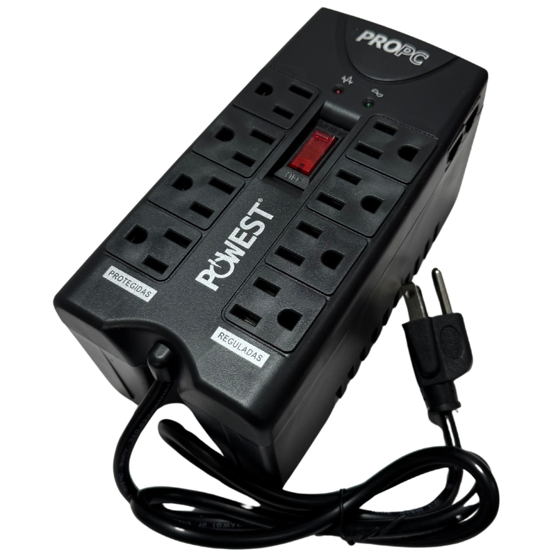 Regulador de Voltaje Powest PROPC 1000 – Protege tu TV, Router y Equipos para Ver el Mundial