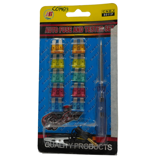 Kit Comprobador de Fusibles Automotriz con 10 Fusibles de Cuchilla - Set de Punta de Prueba y Fusibles Surtidos de Repuesto para Auto, Moto y Camión