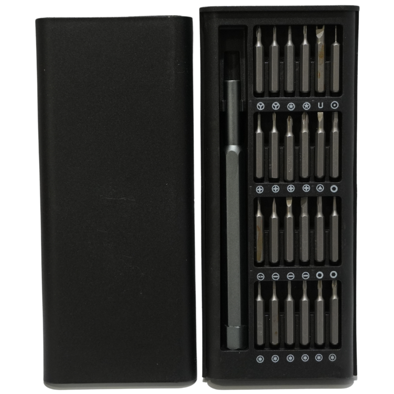 Set de Desarmadores de Precisión 24 en 1 - Kit de Puntas Magnéticas de Acero con Mango de Aluminio Giratorio y Estuche Organizador