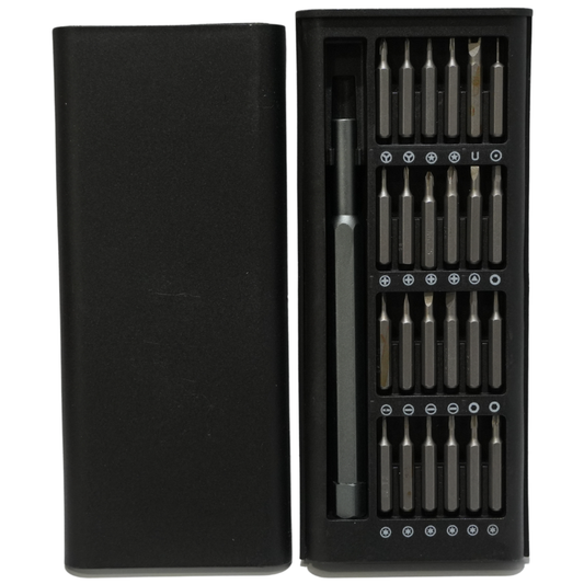 Set de Desarmadores de Precisión 24 en 1 - Kit de Puntas Magnéticas de Acero con Mango de Aluminio Giratorio y Estuche Organizador