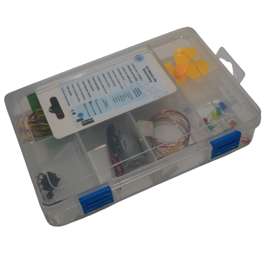Kit Básico de Electrónica y Robótica para Estudiantes 15 Componentes con Protoboard, Motor DC, LEDs en Estuche Organizador