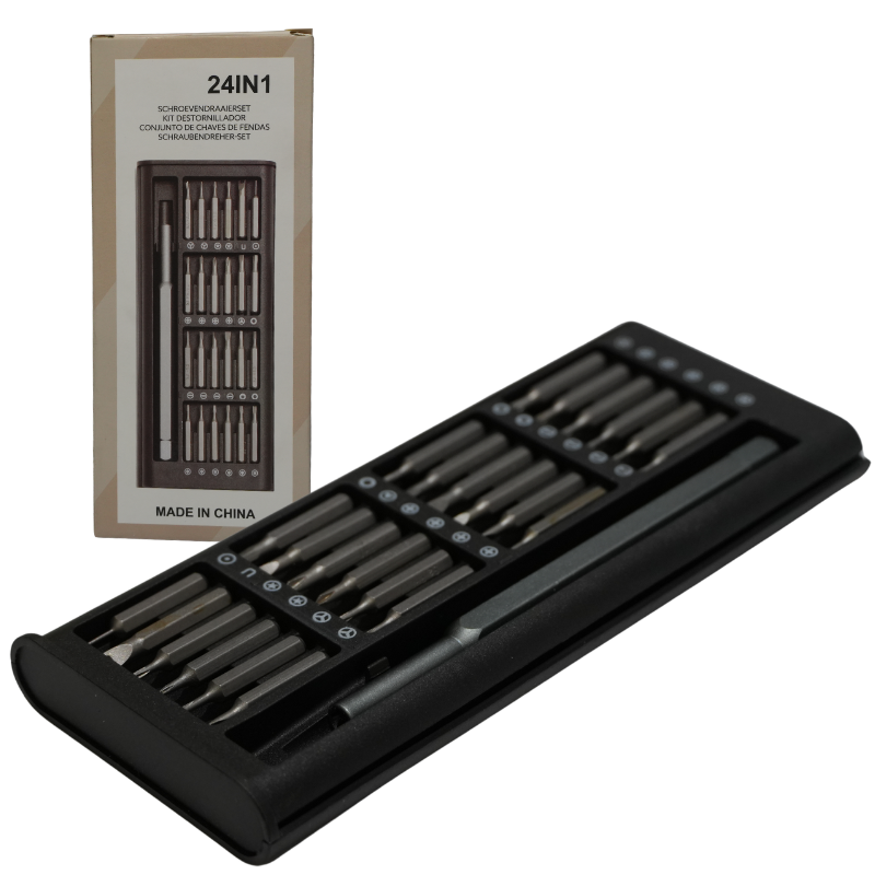Set de Desarmadores de Precisión 24 en 1 - Kit de Puntas Magnéticas de Acero con Mango de Aluminio Giratorio y Estuche Organizador