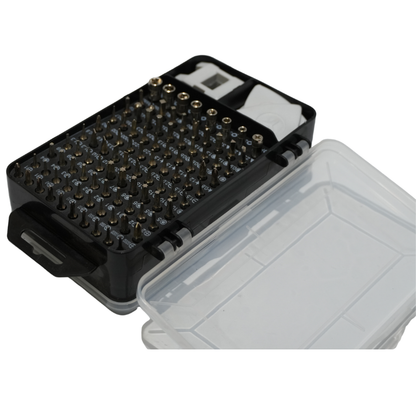 Kit Profesional de Desarmadores de Precisión 113 en 1 - 98 Puntas Magnéticas con Mango de Trinquete, Eje Flexible, Ventosa, Púas de Apertura y Magnetizador para Reparación de Celulares