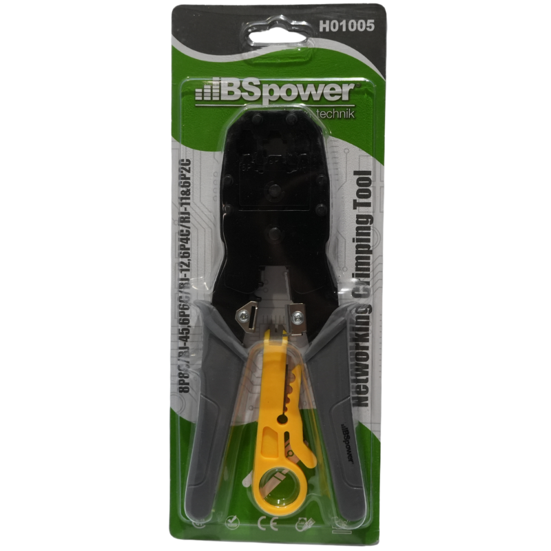 Ponchadora de Red RJ45 BSpower - Crimpadora 3 en 1 para RJ45, RJ12 y RJ11 con Corta y Pela Cable + Pelacables UTP Incluido