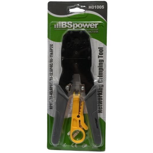 Ponchadora de Red RJ45 BSpower - Crimpadora 3 en 1 para RJ45, RJ12 y RJ11 con Corta y Pela Cable + Pelacables UTP Incluido