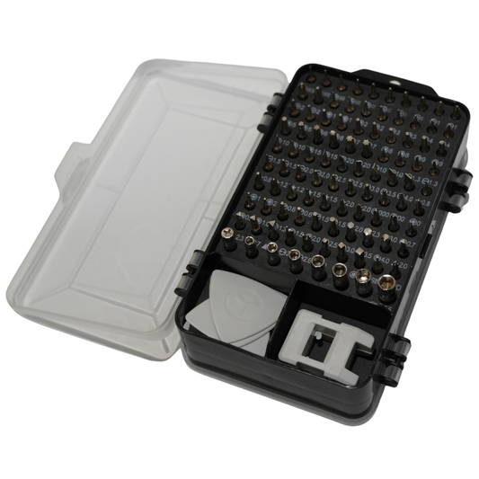 Kit Profesional de Desarmadores de Precisión 113 en 1 - 98 Puntas Magnéticas con Mango de Trinquete, Eje Flexible, Ventosa, Púas de Apertura y Magnetizador para Reparación de Celulares